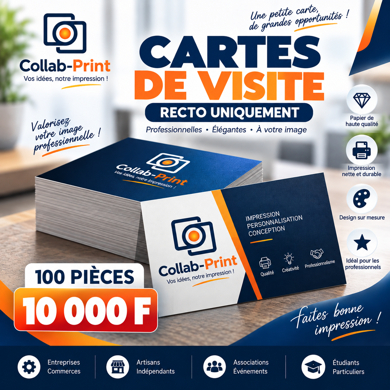 Cartes de visite  recto 100 pièces