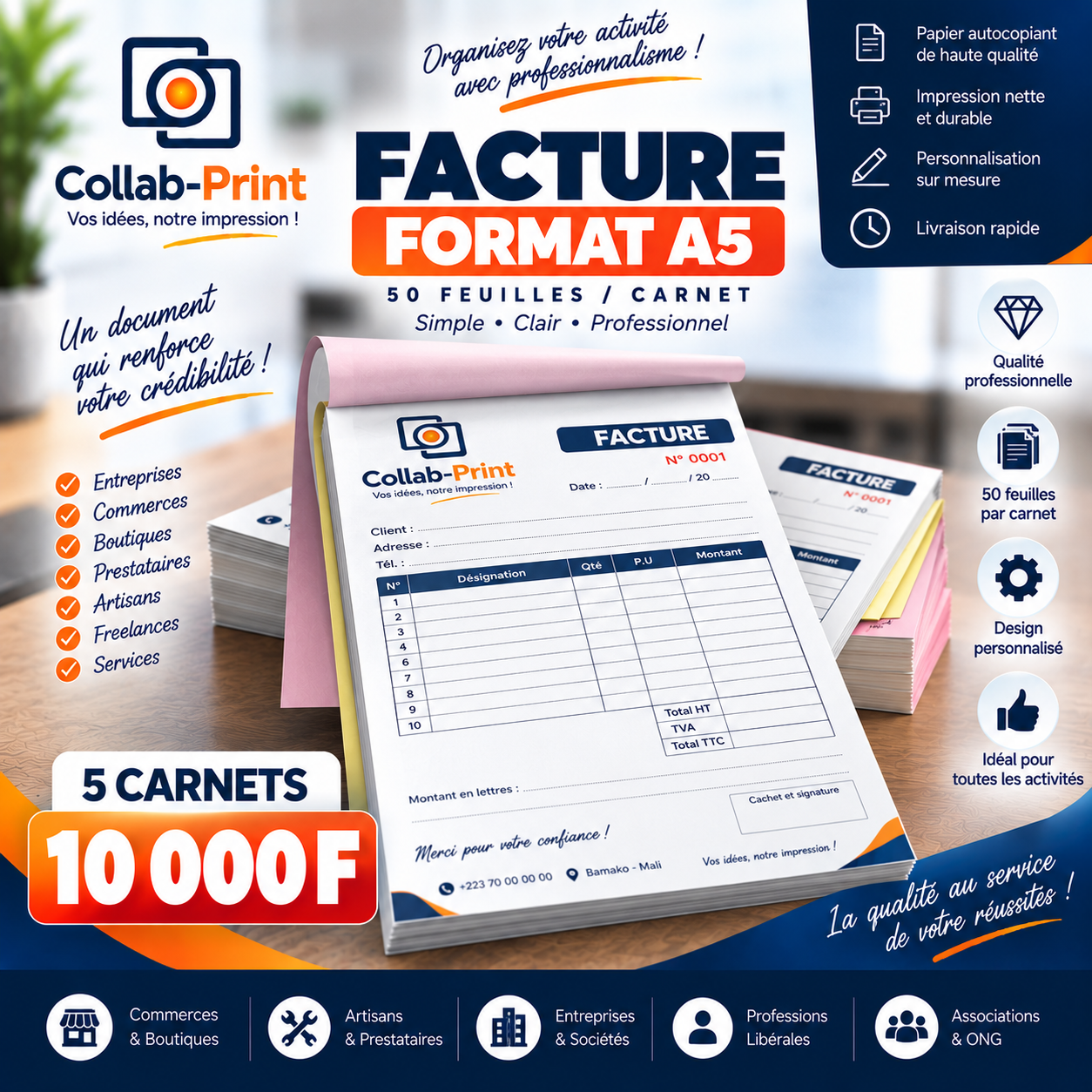 Carnet de factures A5 personnalisé 5 carnet
