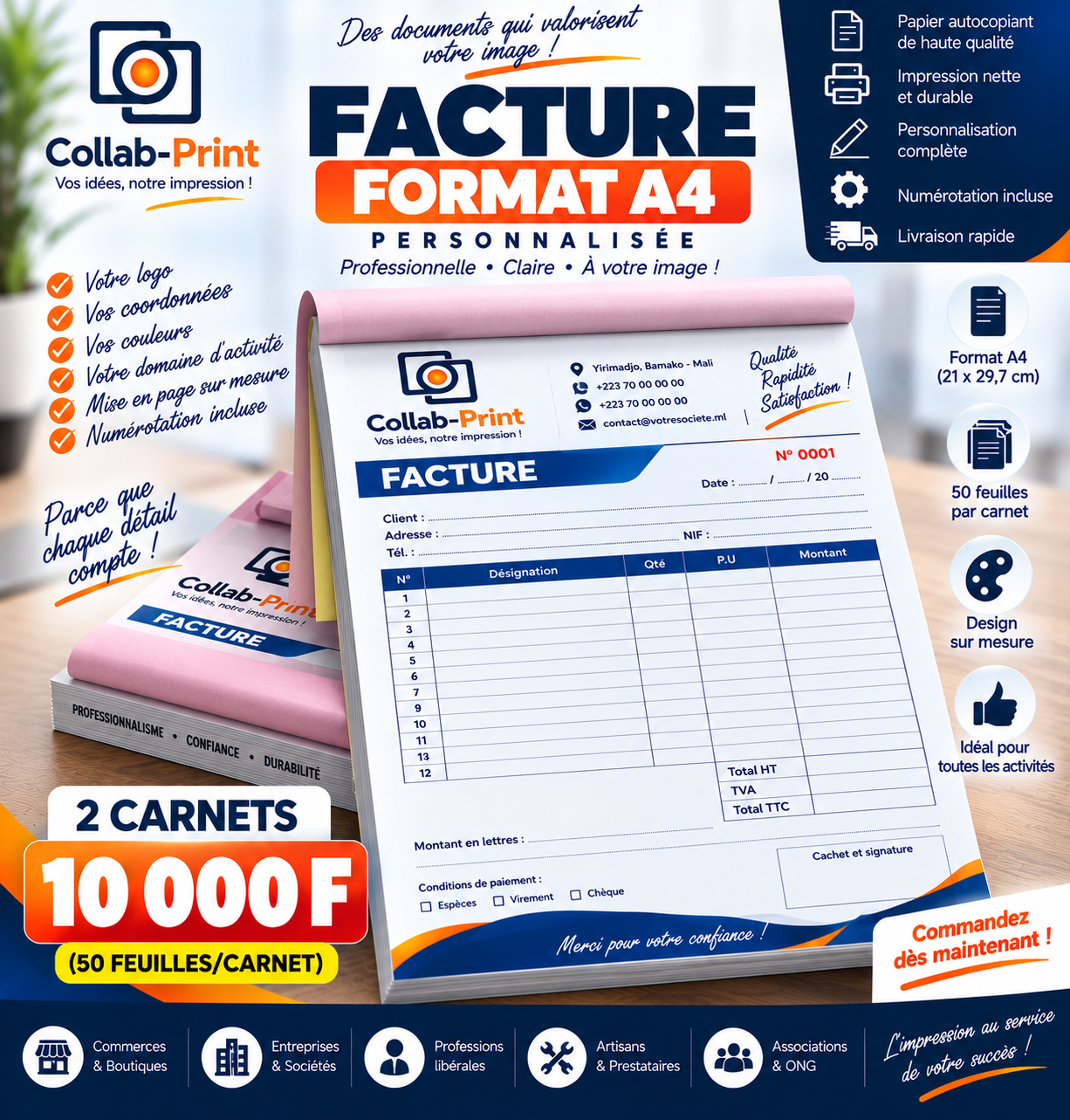 2 Carnet de factures personnalisées A4
